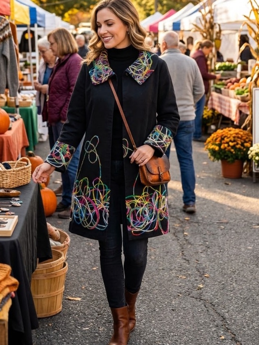 Michael Tyer Artsy Boho Women’s Coat Colorful XL Artisan Unique